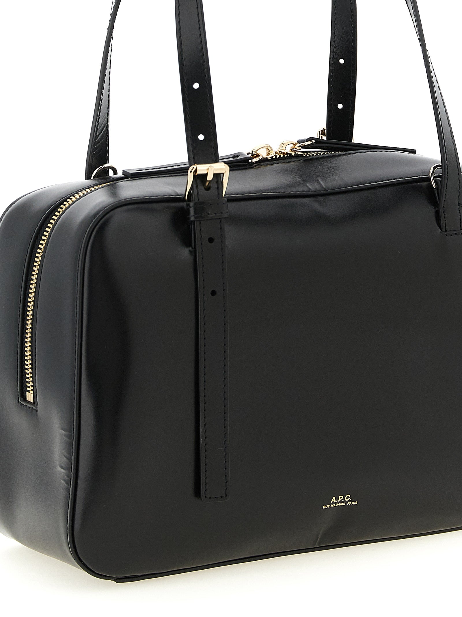 A.p.c. Virginie Box Handbag — Black Leather Shoulder Bag