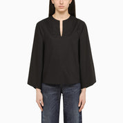 By Malene Birger Wide black blouse in cotton poplin