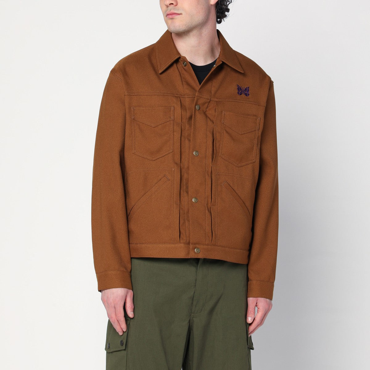 Needles Rust-Coloured Jacket with Logo — Tailored Shirt Jacket