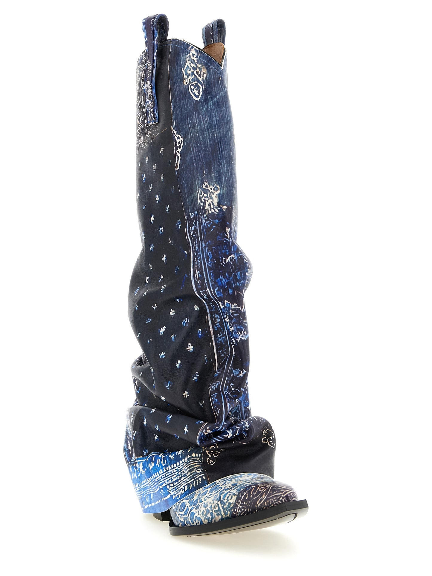 R13 Mid Cowboy Boots — Blue Leather Bandana Print