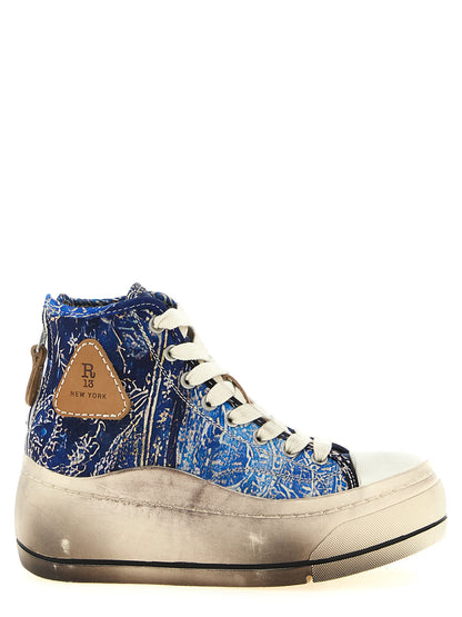 R13 Kurt Sneakers — Blue Bandana Silk Platform (Women)