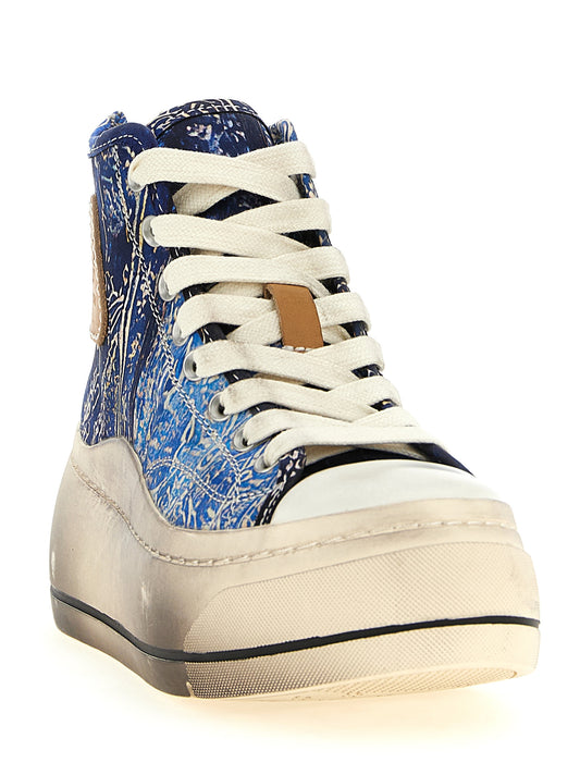 R13 Kurt Sneakers — Blue Bandana Silk Platform (Women)