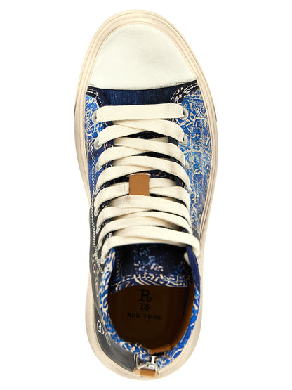 R13 Kurt Sneakers — Blue Bandana Silk Platform (Women)