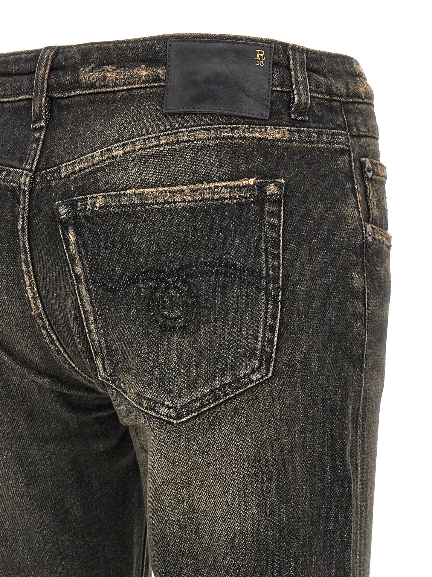 R13 Boy Straight Jeans — Black Stretch Denim