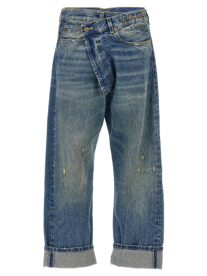 R13 Cross Over Jeans — Distressed Blue Denim, Women