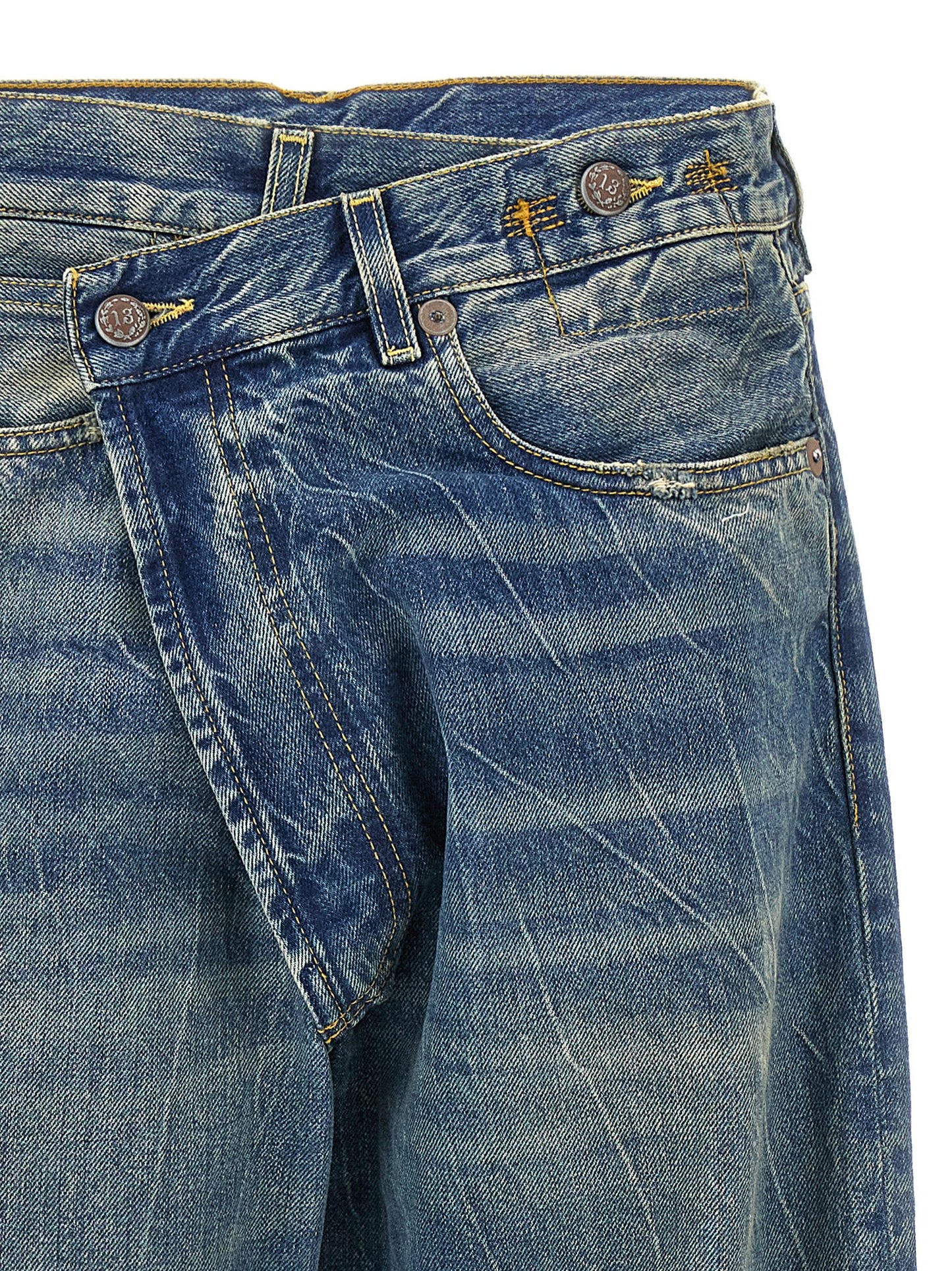 R13 Cross Over Jeans — Distressed Blue Denim, Women