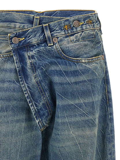R13 Cross Over Jeans — Distressed Blue Denim, Women