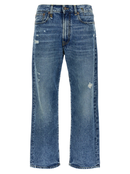 R13 Boyfriend Jeans — Distressed Blue Straight Leg