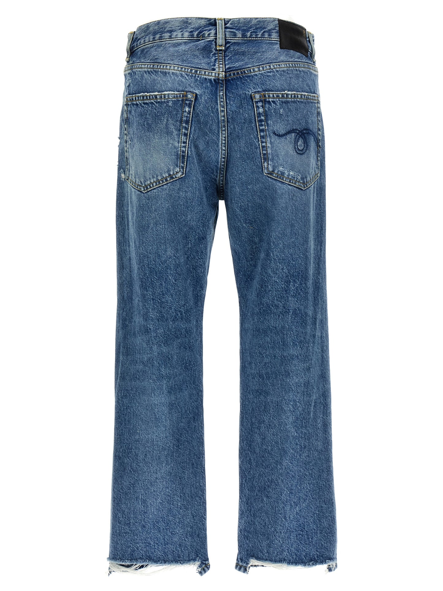 R13 Boyfriend Jeans — Distressed Blue Straight Leg