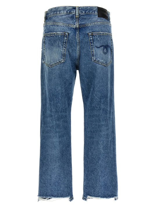 R13 Boyfriend Jeans — Distressed Blue Straight Leg