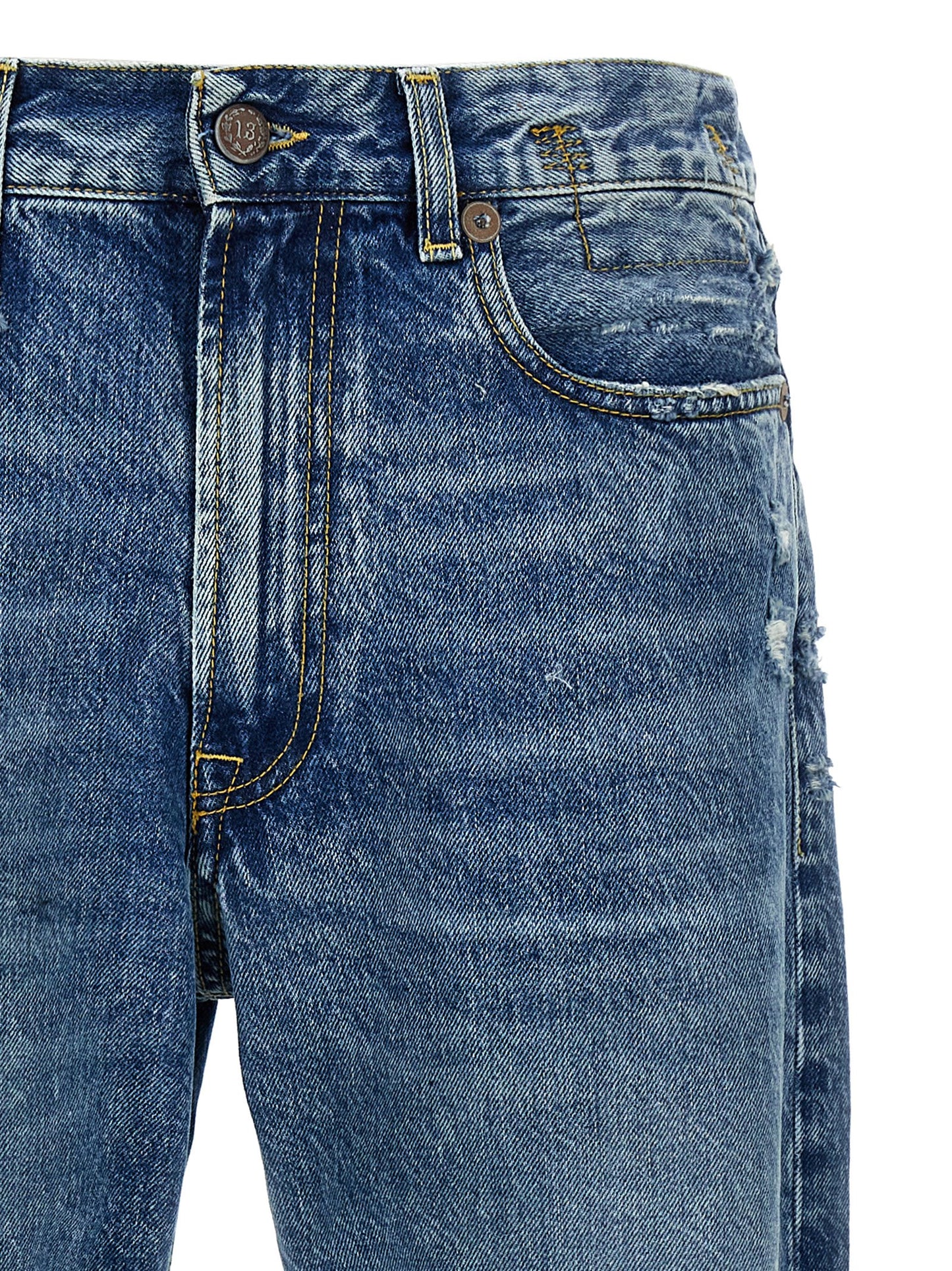 R13 Boyfriend Jeans — Distressed Blue Straight Leg