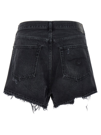 R13 Cross Over Shorts — Black Denim Short Trousers
