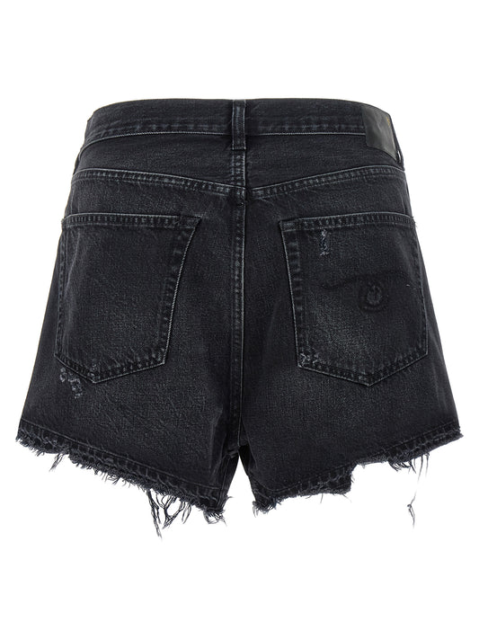 R13 Cross Over Shorts — Black Denim Short Trousers
