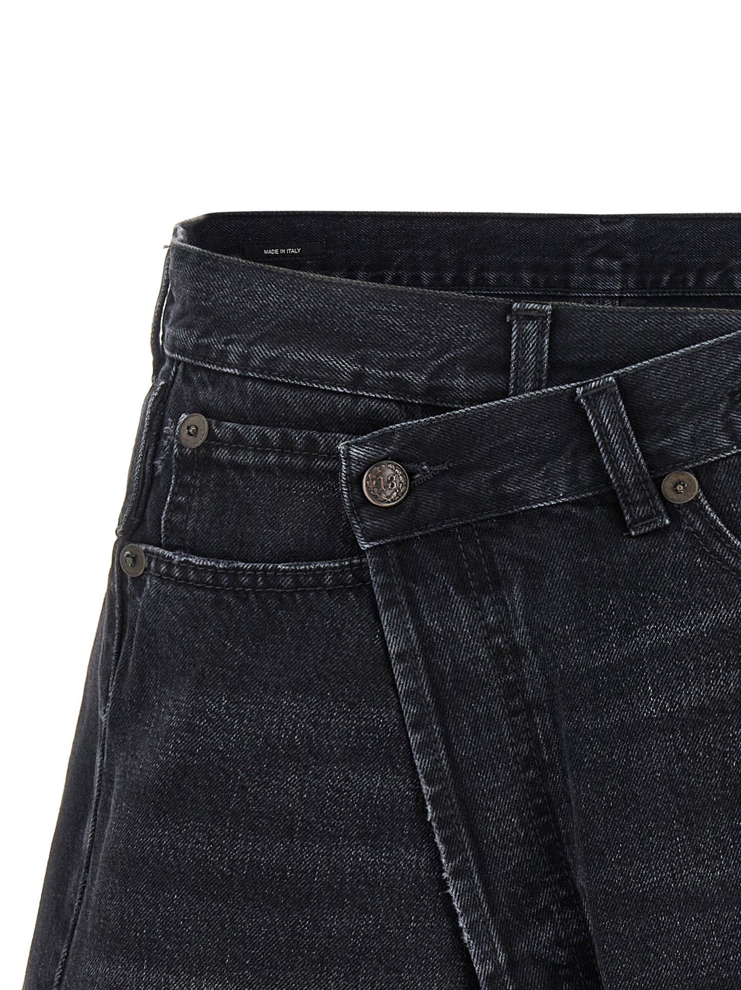 R13 Cross Over Shorts — Black Denim Short Trousers
