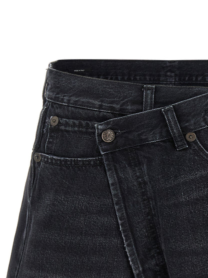 R13 Cross Over Shorts — Black Denim Short Trousers