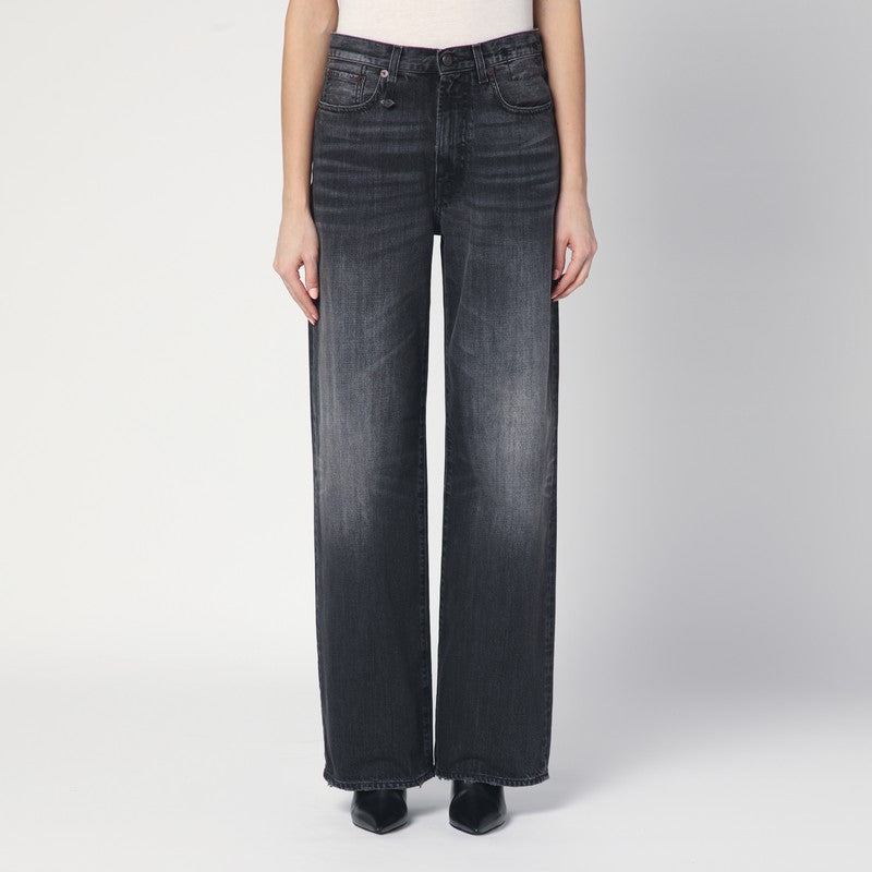 R13 Faded black wide jeans in cotton denim