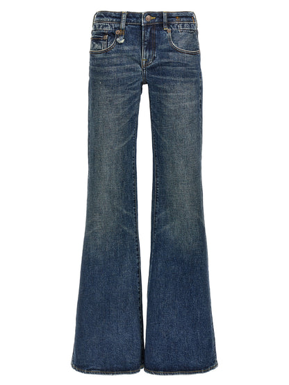 R13 Overflow Boy Flare Jeans — Low‑Rise Blue Denim