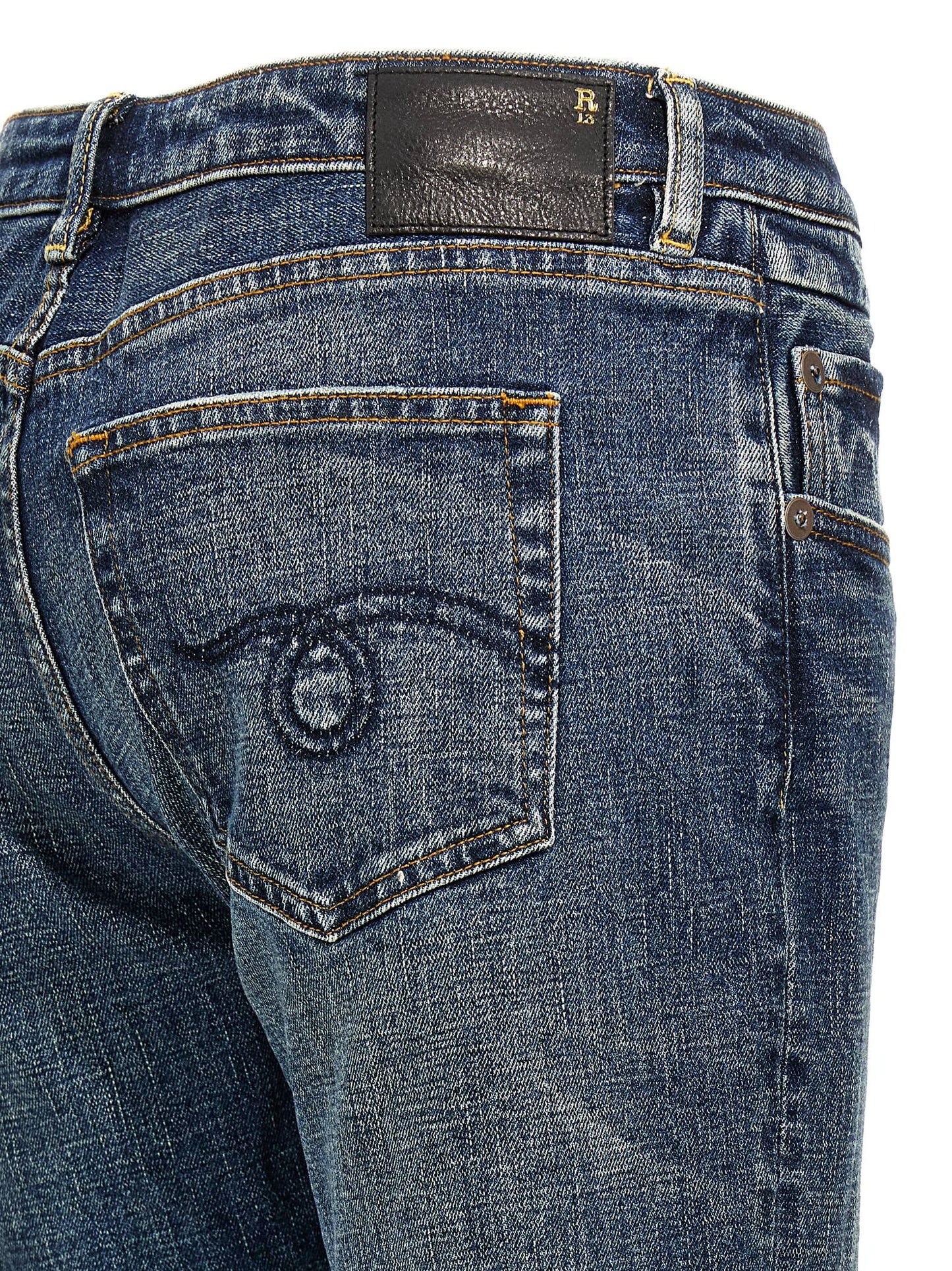 R13 Overflow Boy Flare Jeans — Low‑Rise Blue Denim
