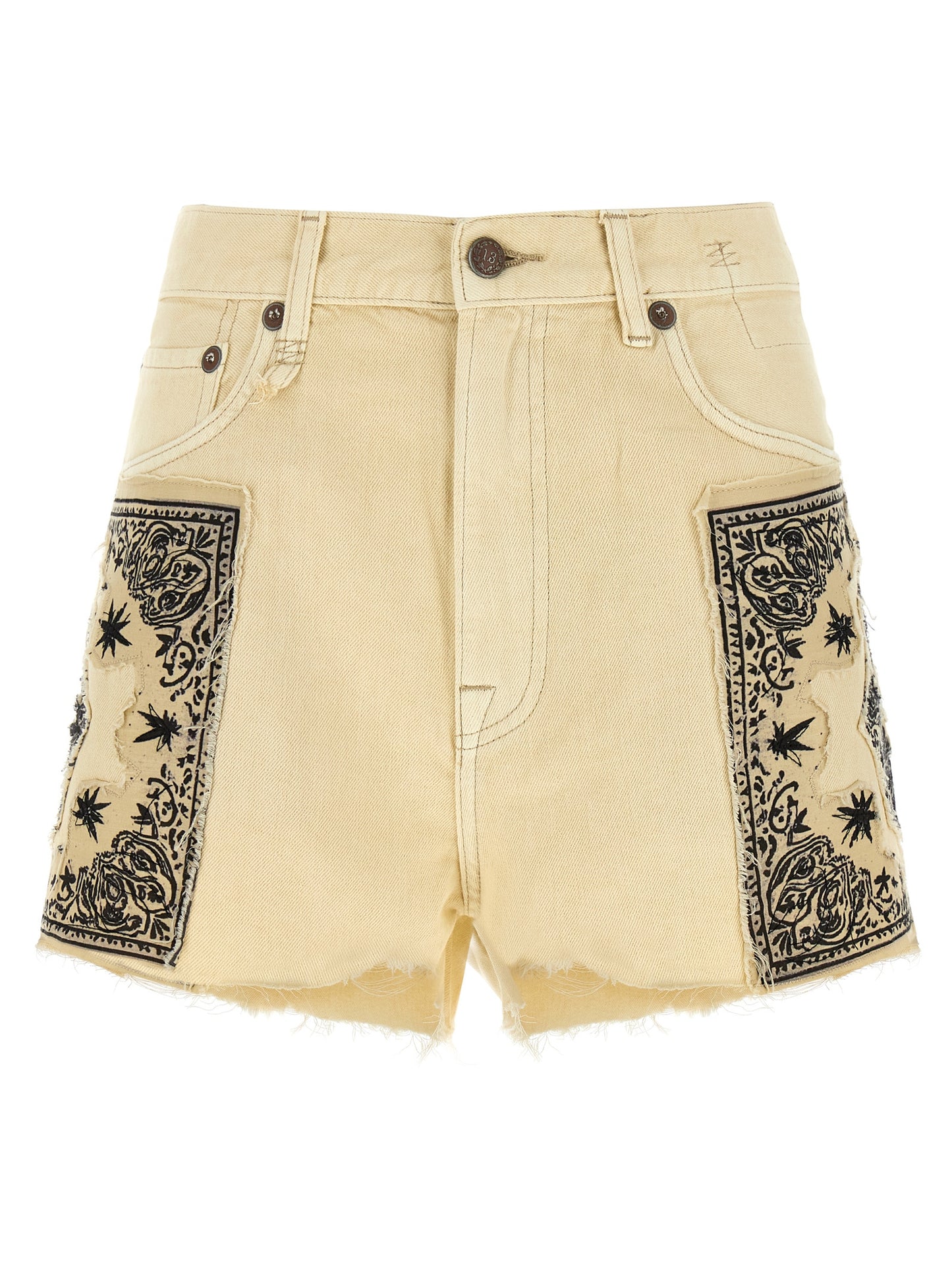 R13 X-bf Shorts — Bandana Cotton Denim Shorts