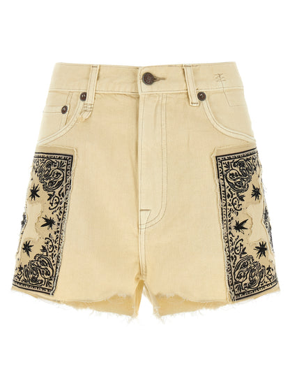R13 X-bf Shorts — Bandana Cotton Denim Shorts