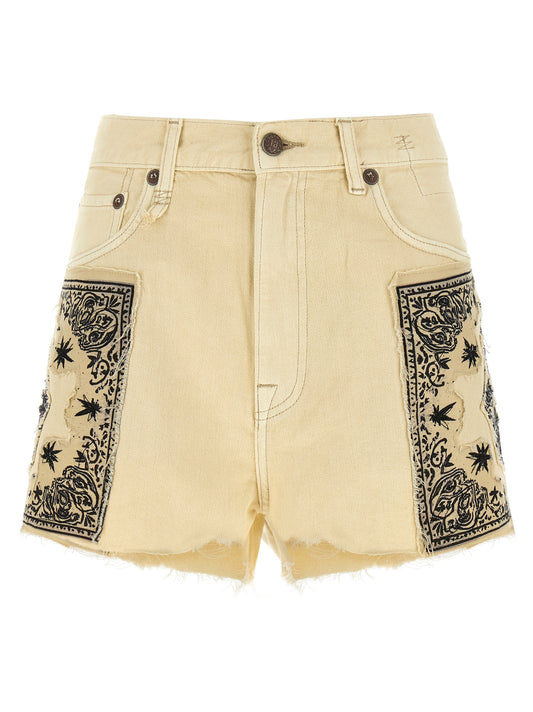 R13 X-bf Shorts — Bandana Cotton Denim Shorts
