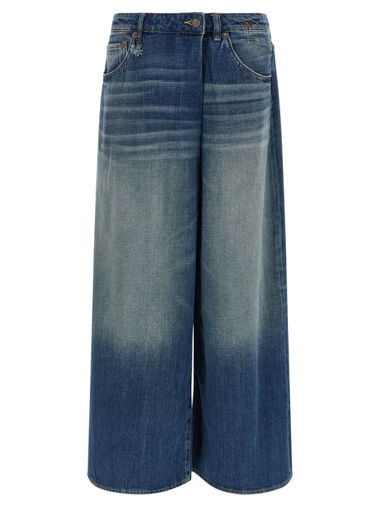 R13 Nico Wrap Jeans — Wide Leg Stone-Wash Denim