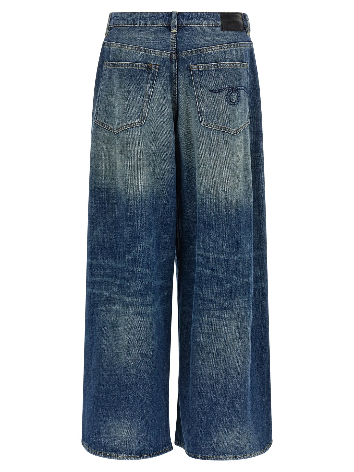 R13 Nico Wrap Jeans — Wide Leg Stone-Wash Denim