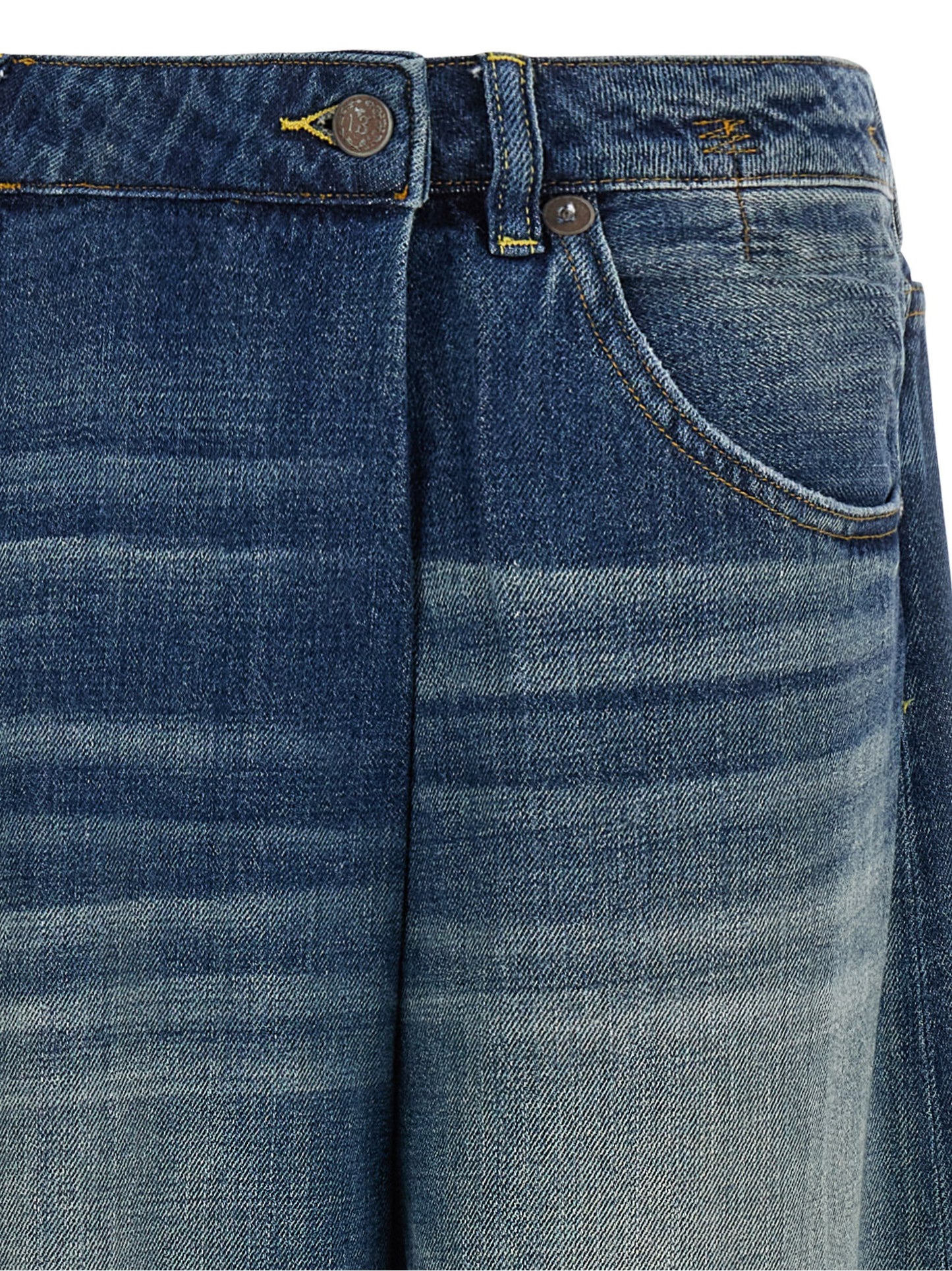 R13 Nico Wrap Jeans — Wide Leg Stone-Wash Denim