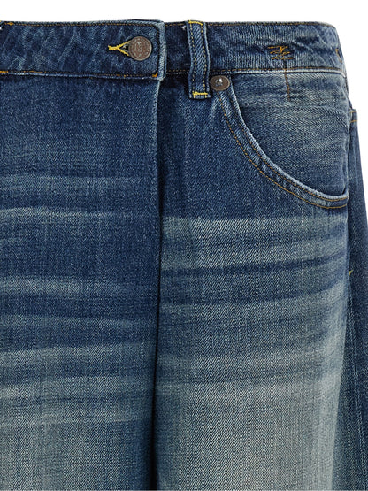 R13 Nico Wrap Jeans — Wide Leg Stone-Wash Denim