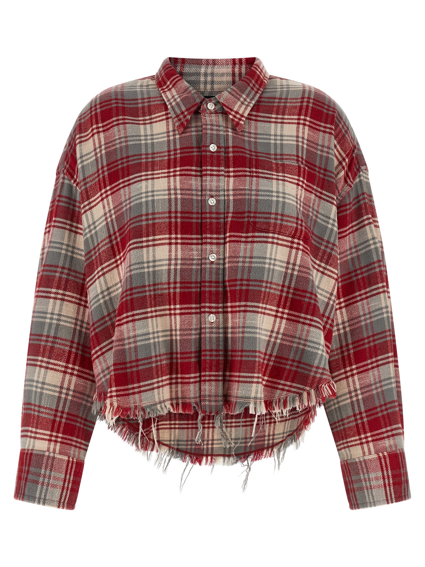 R13 Fringed Shirt — Red Oversized Crop Shirt