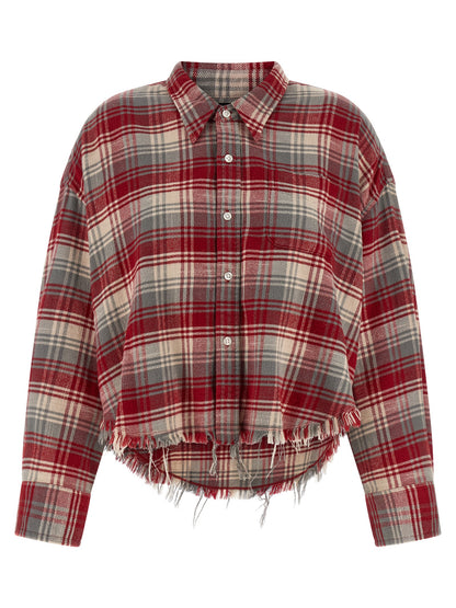 R13 Fringed Shirt — Red Oversized Crop Shirt