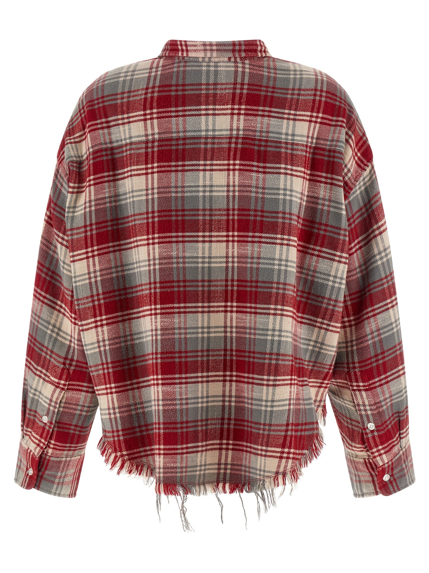 R13 Fringed Shirt — Red Oversized Crop Shirt