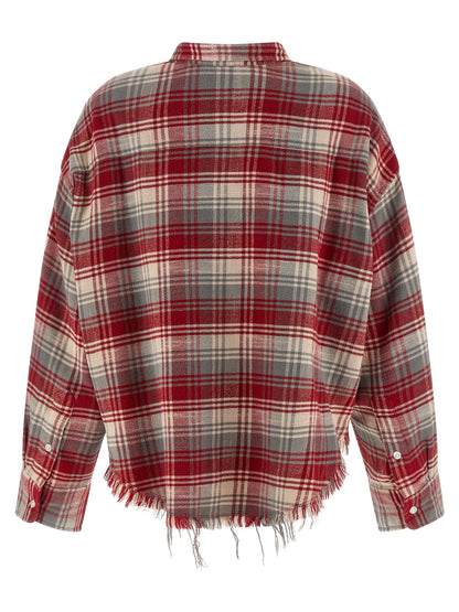 R13 Fringed Shirt — Red Oversized Crop Shirt
