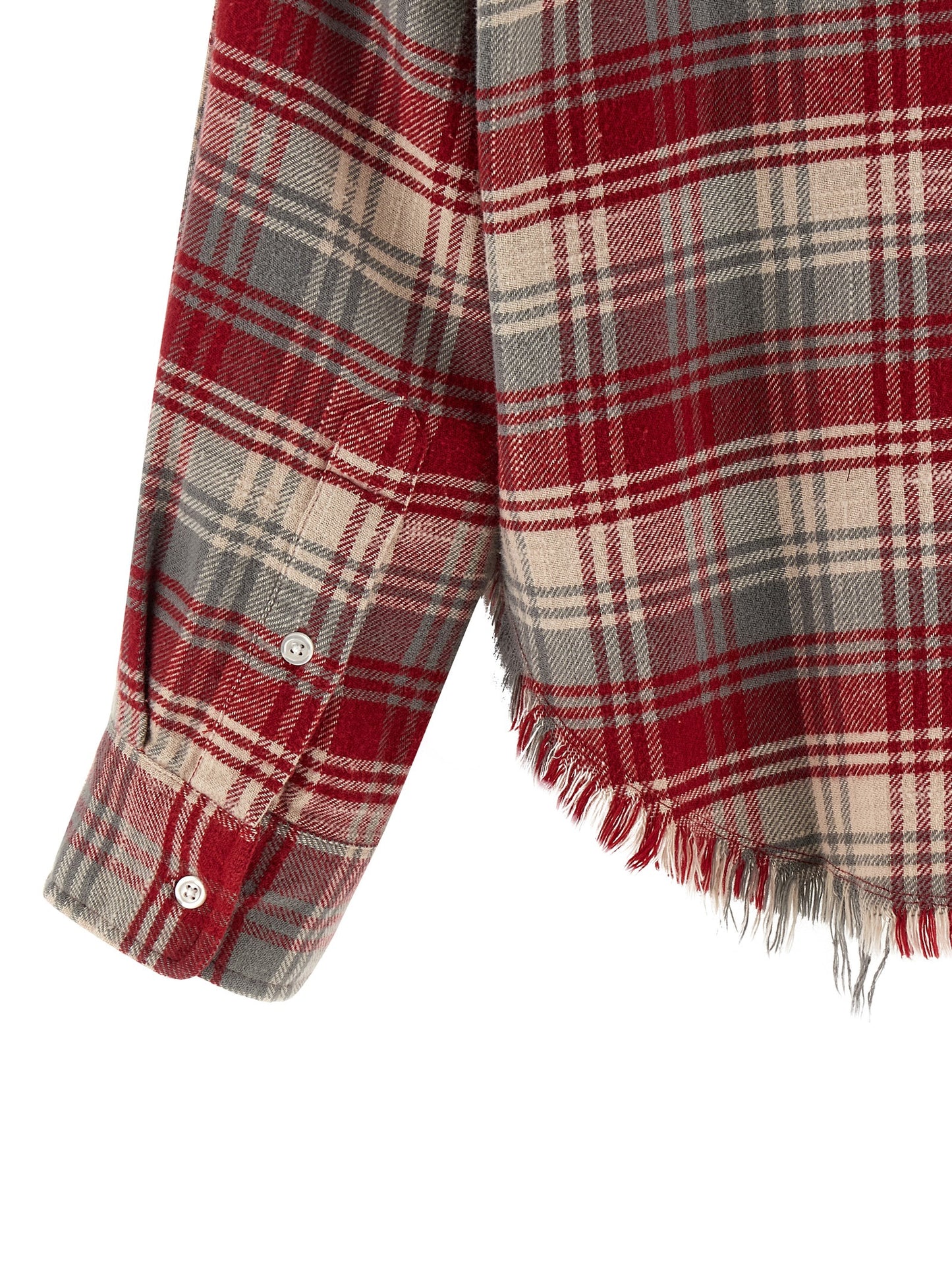 R13 Fringed Shirt — Red Oversized Crop Shirt