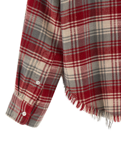 R13 Fringed Shirt — Red Oversized Crop Shirt