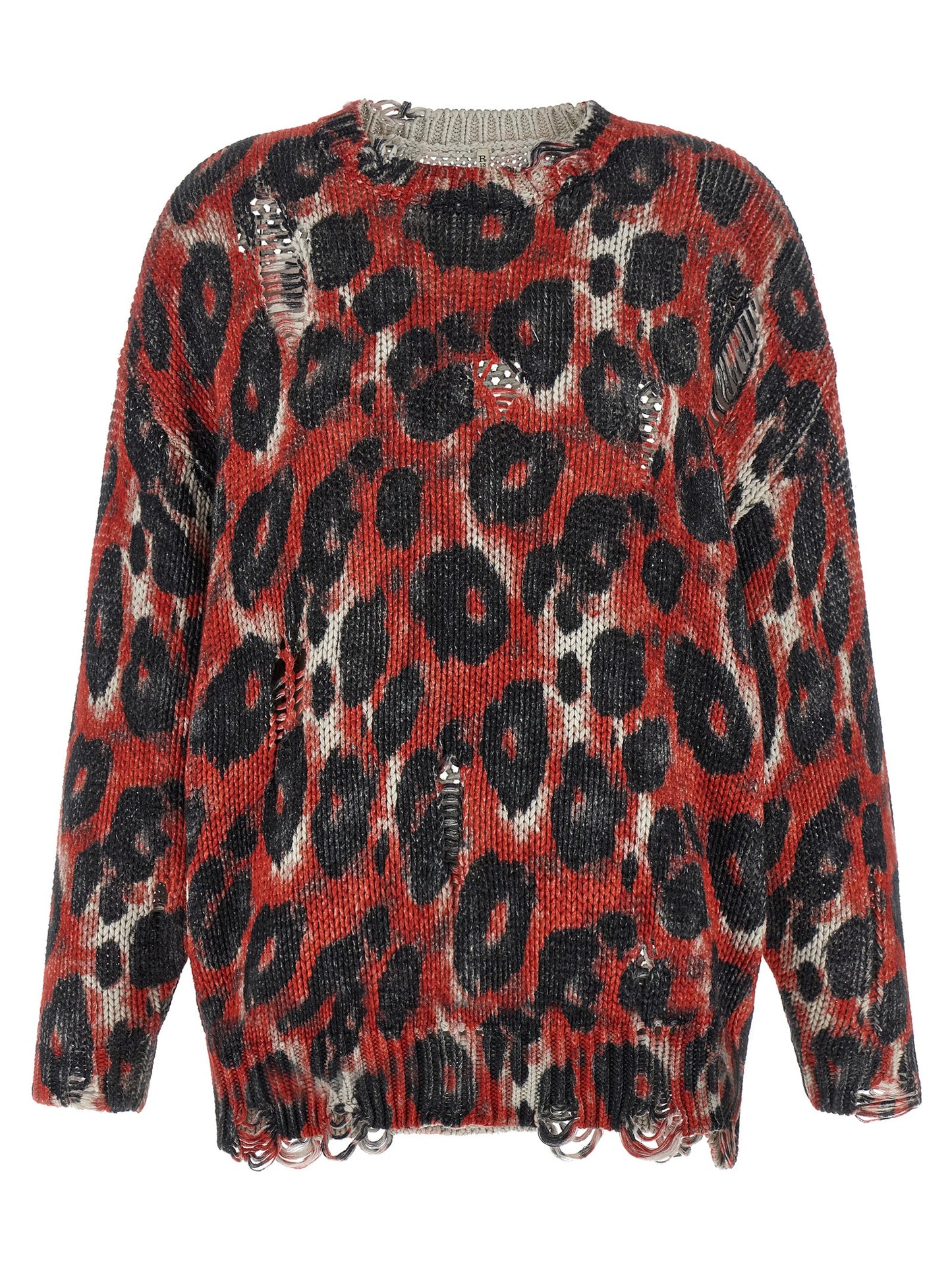 R13 Torn Sweater Knitwear — Red Oversized Crew