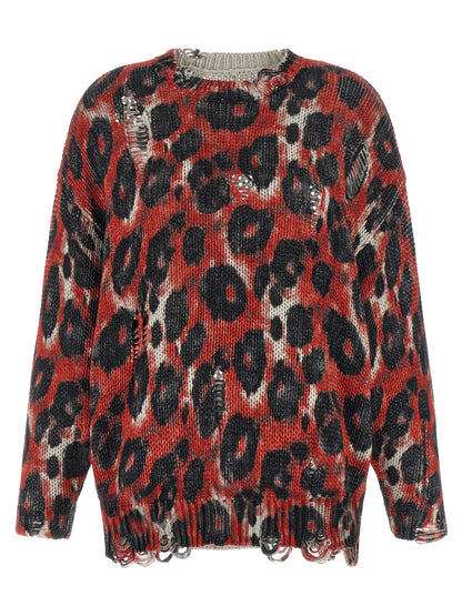 R13 Torn Sweater Knitwear — Red Oversized Crew