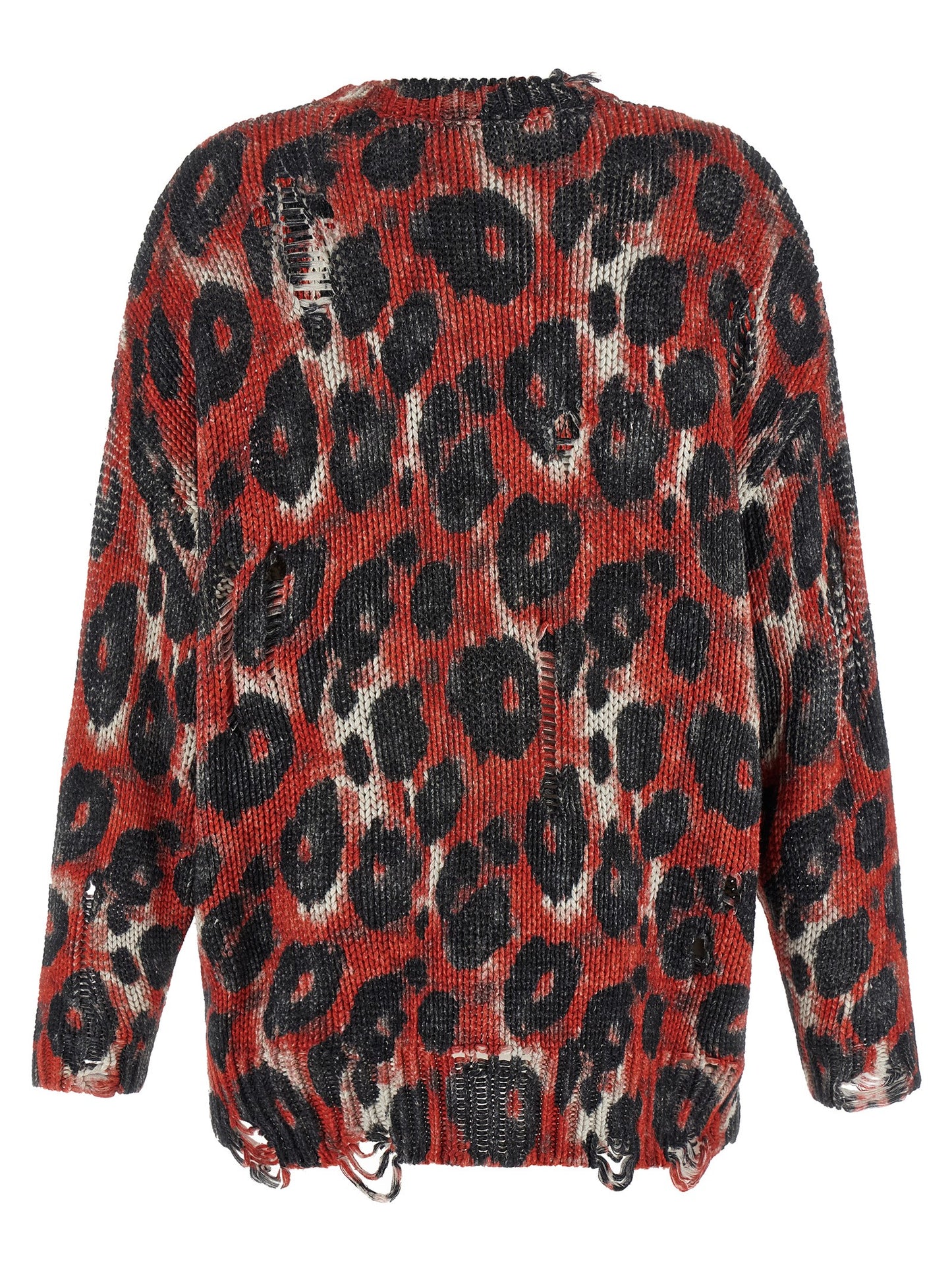 R13 Torn Sweater Knitwear — Red Oversized Crew