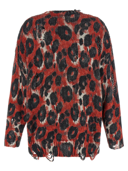R13 Torn Sweater Knitwear — Red Oversized Crew