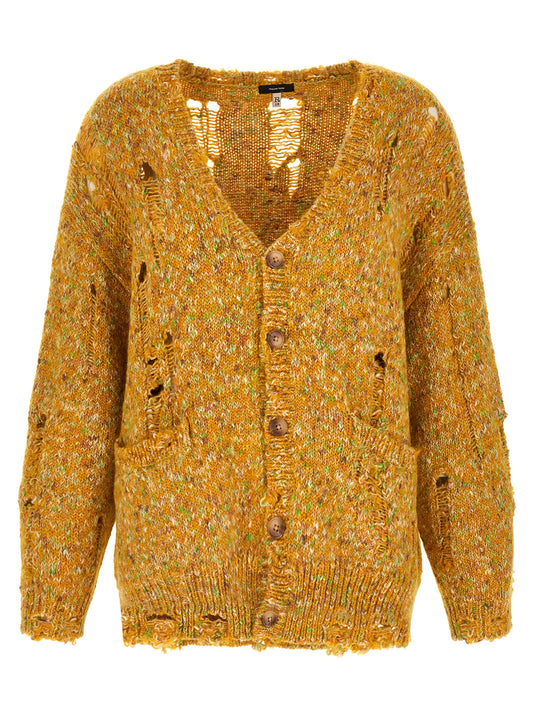 R13 Torn Cardigan Knitwear — Yellow Oversized Fit