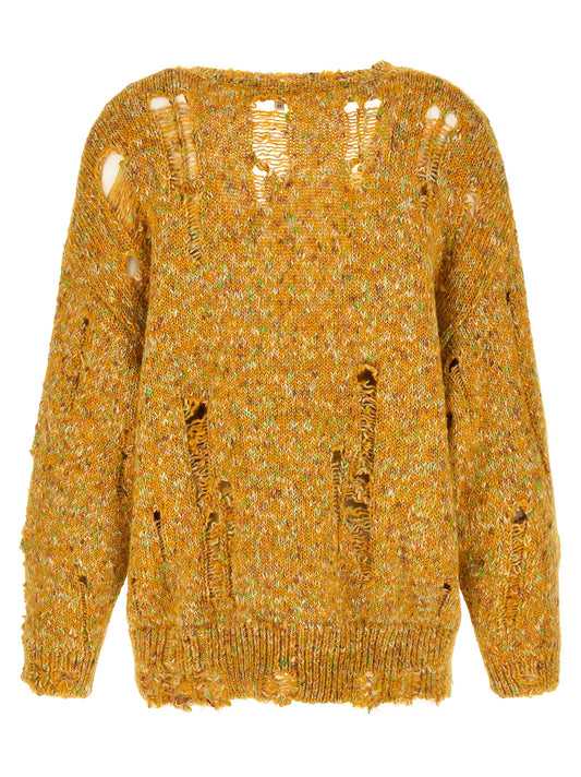 R13 Torn Cardigan Knitwear — Yellow Oversized Fit
