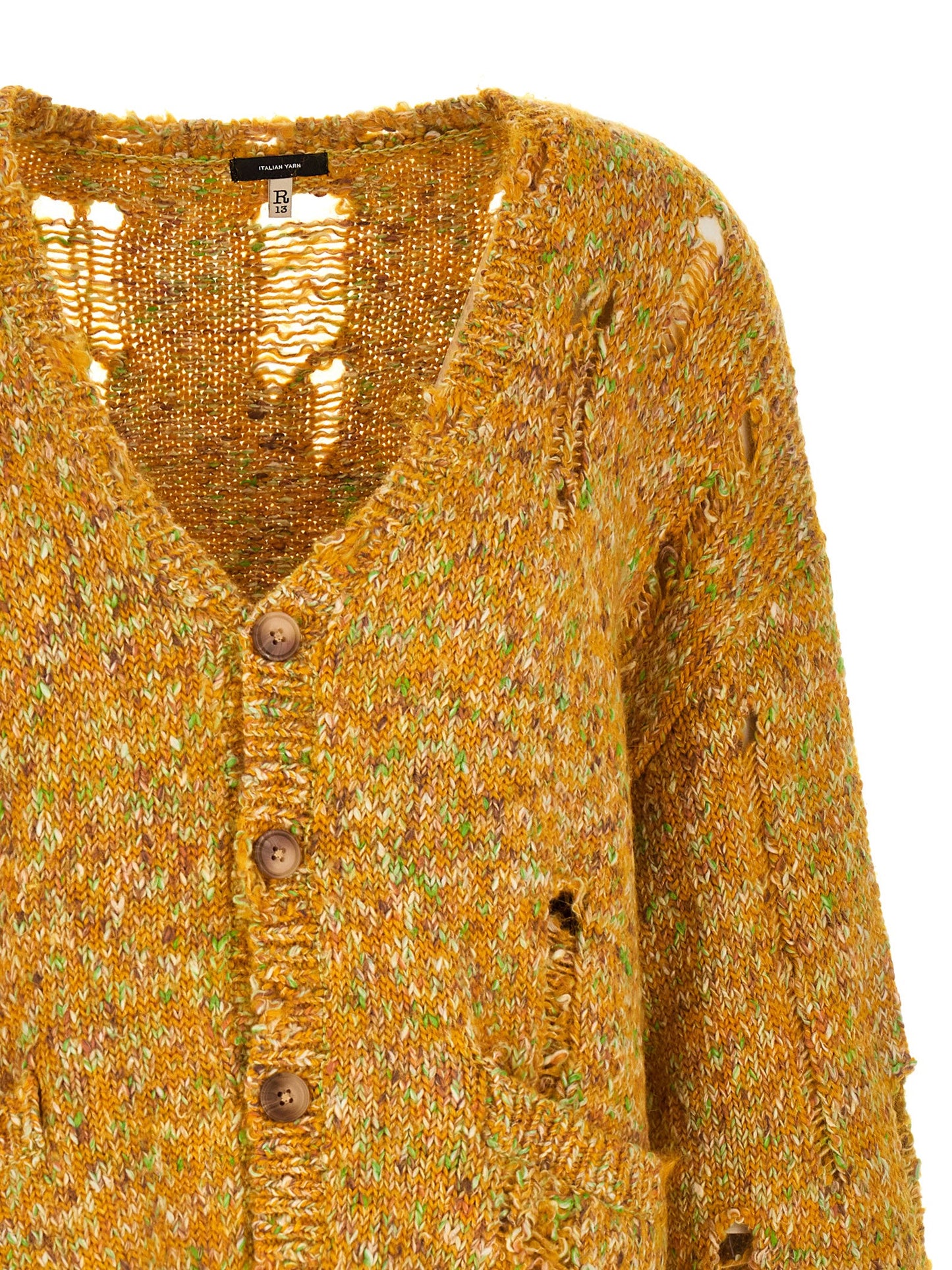 R13 Torn Cardigan Knitwear — Yellow Oversized Fit