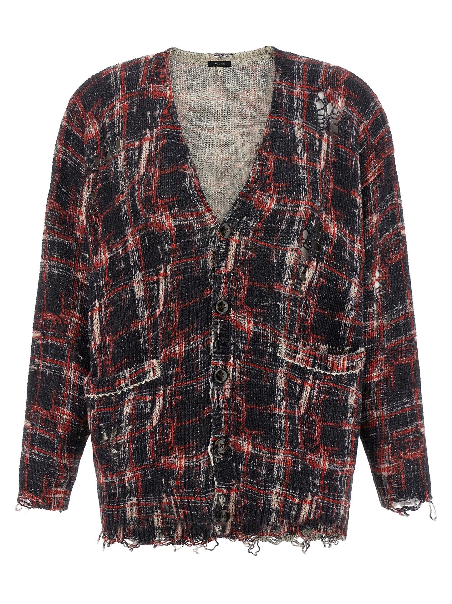 R13 Torn Cardigan Knitwear — Red Oversized V‑Neck