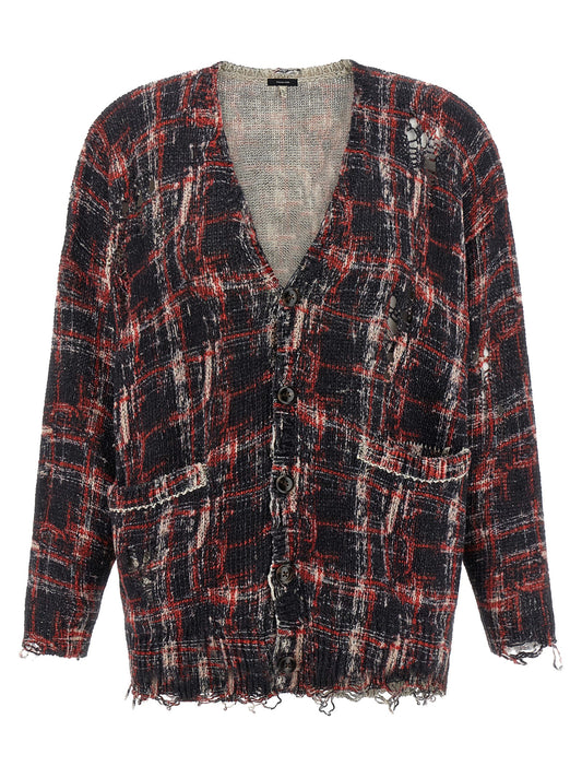 R13 Torn Cardigan Knitwear — Red Oversized V‑Neck