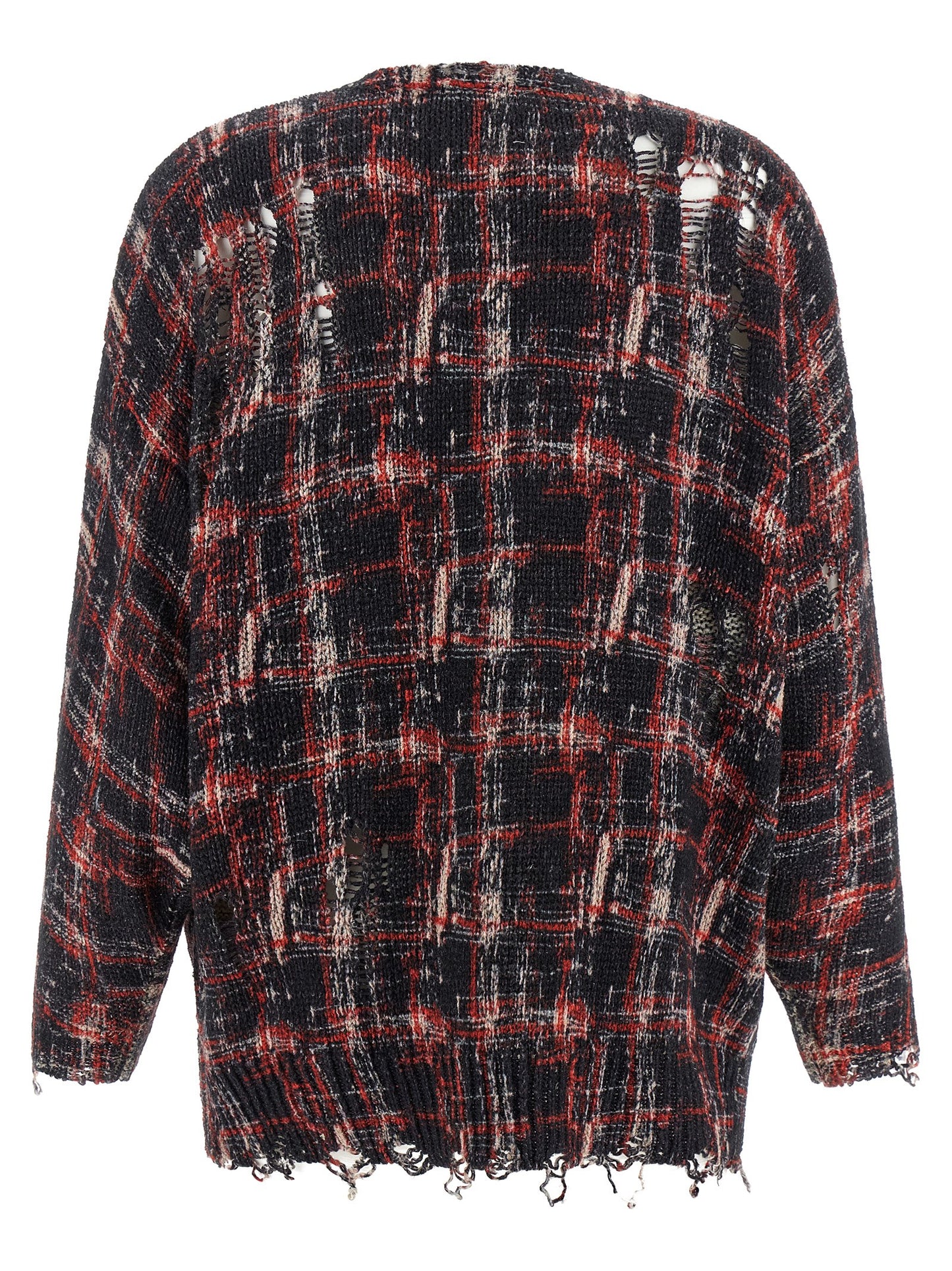 R13 Torn Cardigan Knitwear — Red Oversized V‑Neck