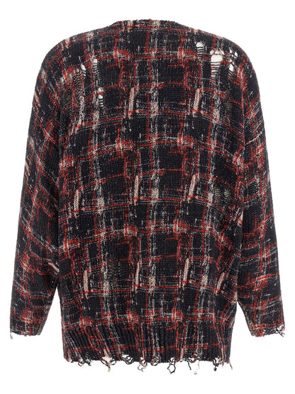 R13 Torn Cardigan Knitwear — Red Oversized V‑Neck