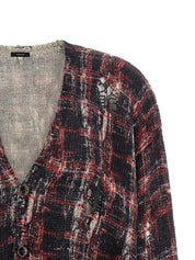 R13 Torn Cardigan Knitwear — Red Oversized V‑Neck