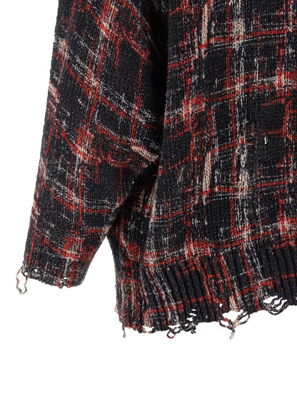 R13 Torn Cardigan Knitwear — Red Oversized V‑Neck