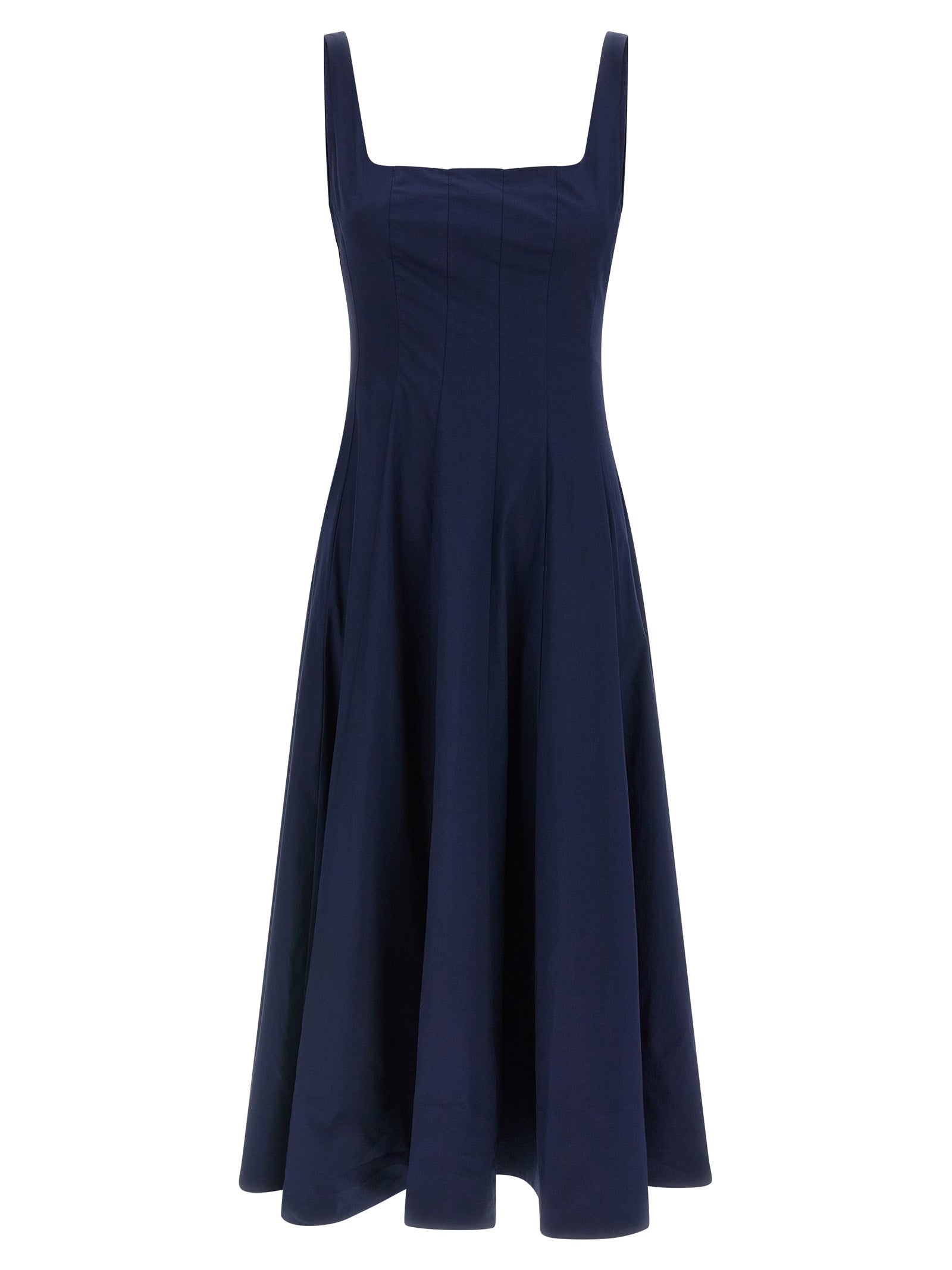 Staud Wells Dress — Blue Midi Corset Dress