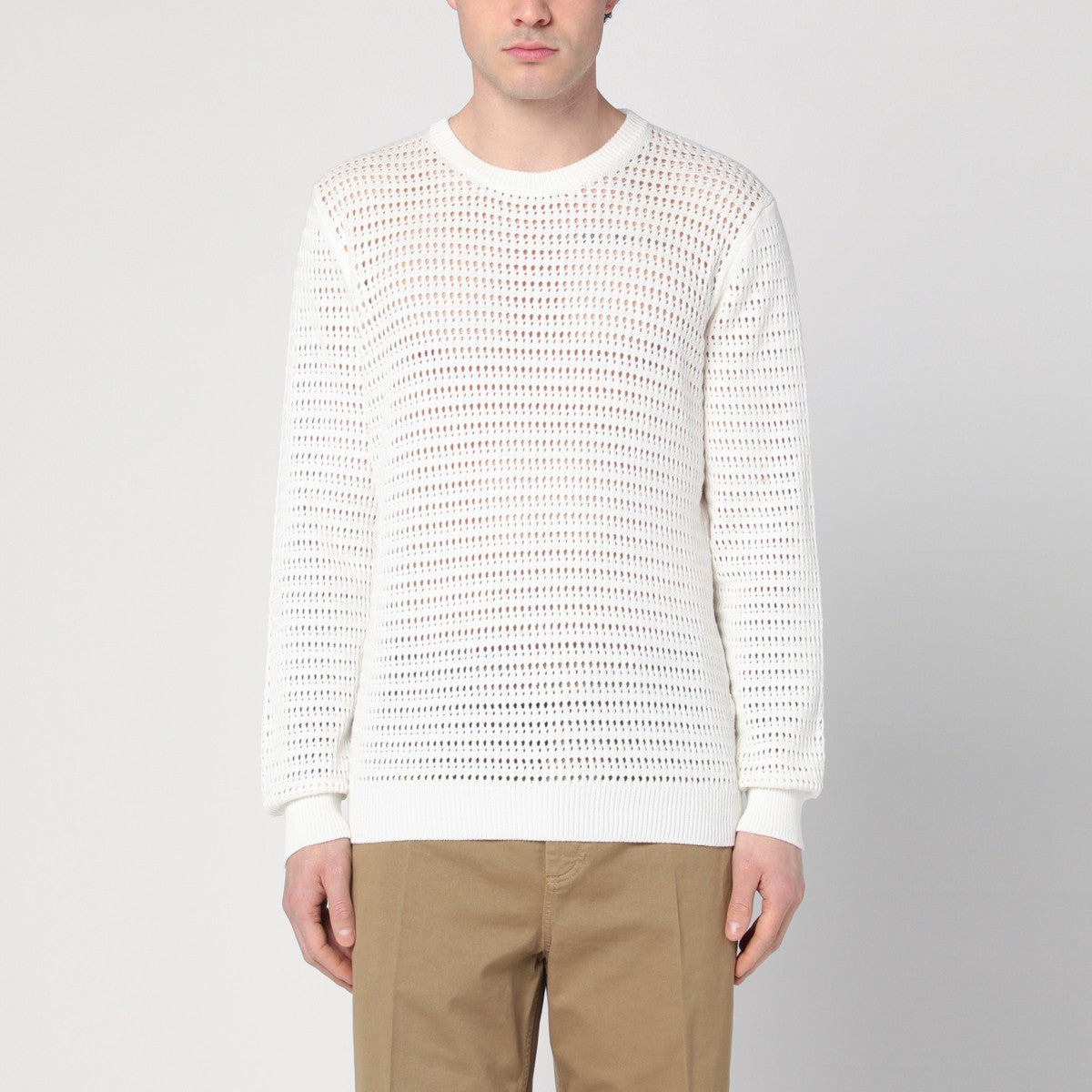 Roberto Collina Perforated milk-coloured cotton sweater